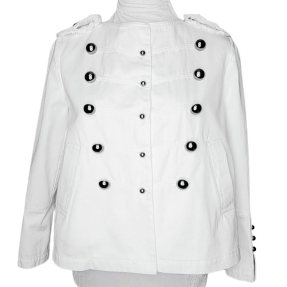 TwinSet Majorette Band Parade Military White Embellished Denim Jacket Sz M - Picture 1 of 10